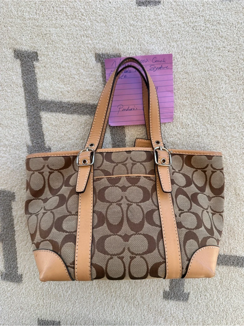 Coach Brown Signature Canvas Shoulder Bag with Tan Trim 2002 Hampton Coach tote